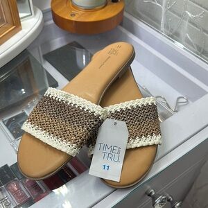 Time and Tru Tan and Cream Sandals with Woven Design